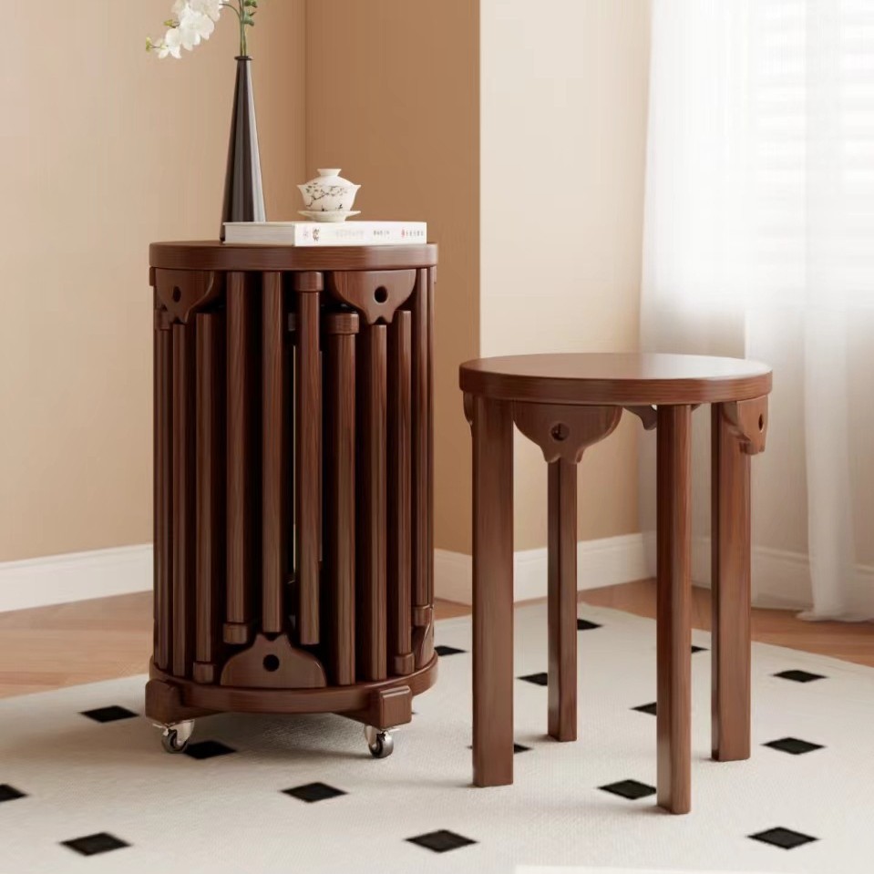 Upgraded swivel wheel-stacking stool walnut color 6 bars