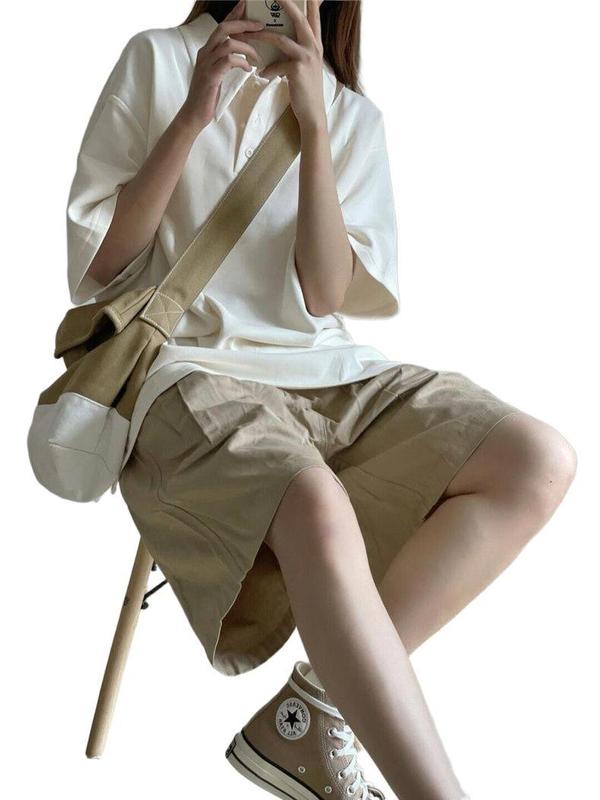 2025夏季新款短袖t恤女宽松韩版学生盐系polo衫学院风纯色上衣潮|undefined