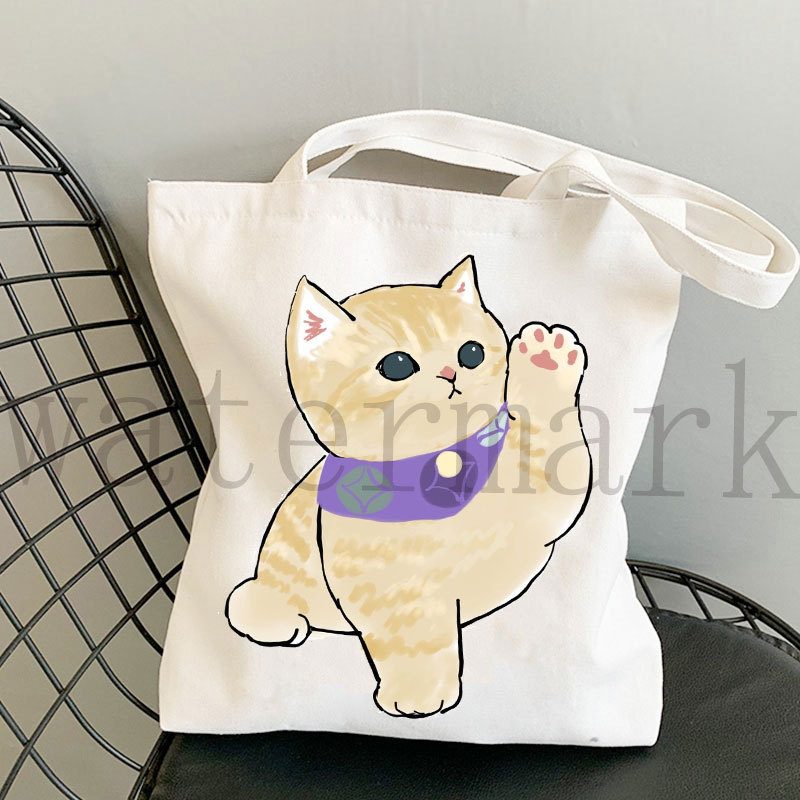 Japón lindo gato Kawaii gato impresión bolsa de lona Harajuku bolsa de hombro bolsa de moda estudiante bolsa de compras de mano
