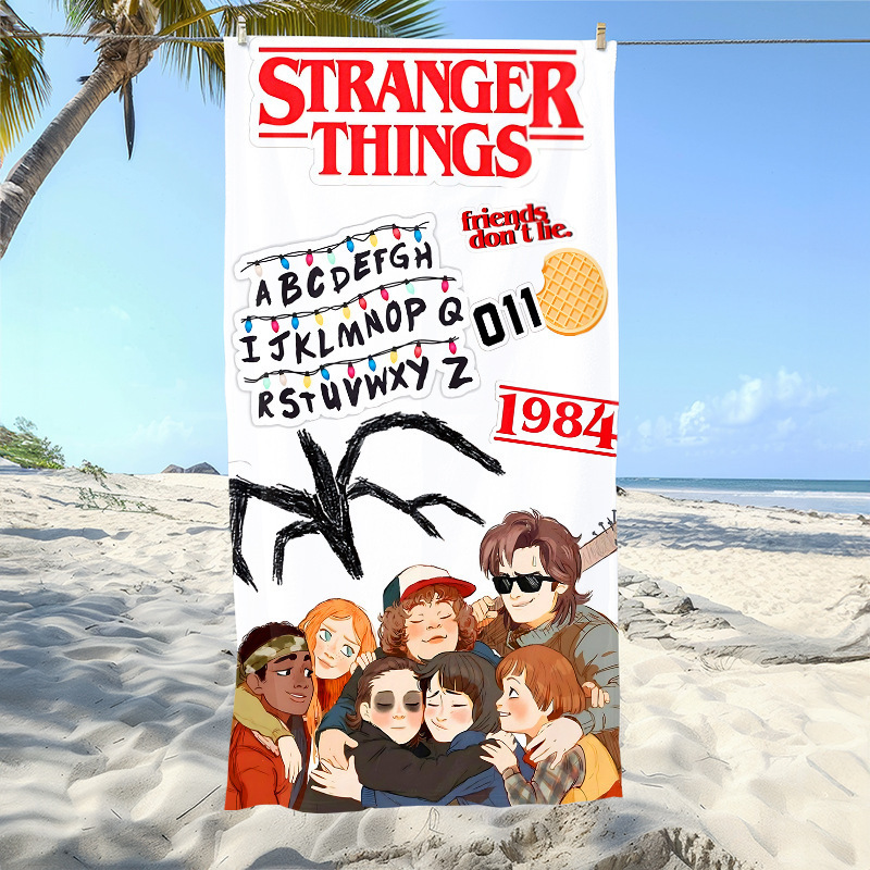 Temu's Popular American Tv Series Trendy Quick-Drying Water-Absorbent Bath Towel Microfiber Cartoon Stranger Things Beach Towel