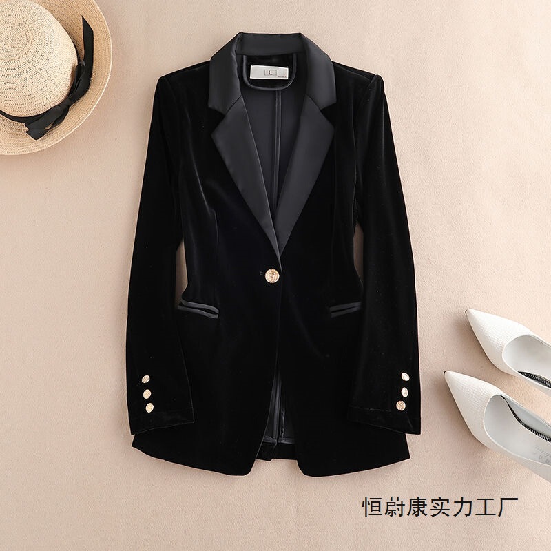 Velvet Blazer for Women 2026 Spring Professional Fashion Elegant Drapey Black Suit Set