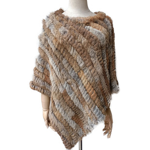 2022 autumn and winter real rabbit fur woven triangle shawl ladies rabbit fur pullover cloak foreign trade handmade rabbit fur