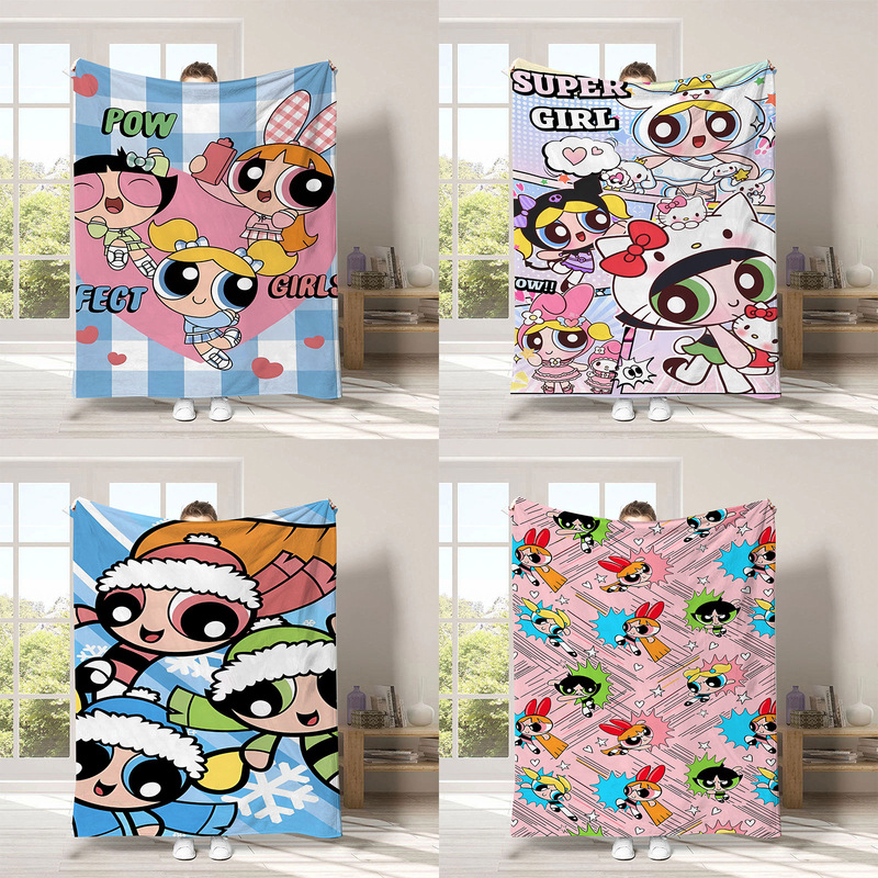 Cross-Border E-Commerce Powerpuff Girls Flannel Digital Printed Blanket Cartoon Blanket Universal for All Seasons Factory Direct Sale