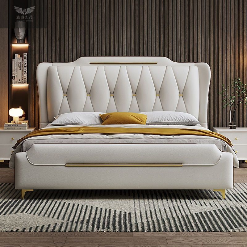 Cama de cuero de lujo ligero italiano de alta gama 1.5m cama principal doble 1.8x2 m cama doble de lujo cama de boda de alta gama