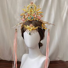 古代中国の漢服の頭飾り、エキゾチックなスタイルのメイクアップ、旅行写真スタジオのスタイリングアクセサリー、女神の敦煌飛天頭飾りの完全なセット