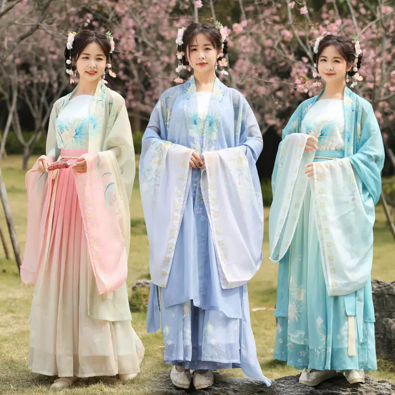 新款原创昙花宋制汉服女仙气渐变对襟大袖吊带一片齐腰套装春夏款