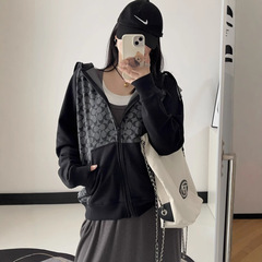 Koujia スウェットシャツ レディース 25 春 オールドフラワー フルプリント ジッパー フード付き ジャケット カジュアル ルーズ カップル カーディガン ファッション