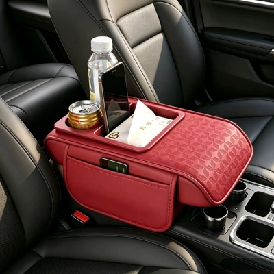 Pad Storage, Armrest box pad - four-leaf-clover-curved-version-red
