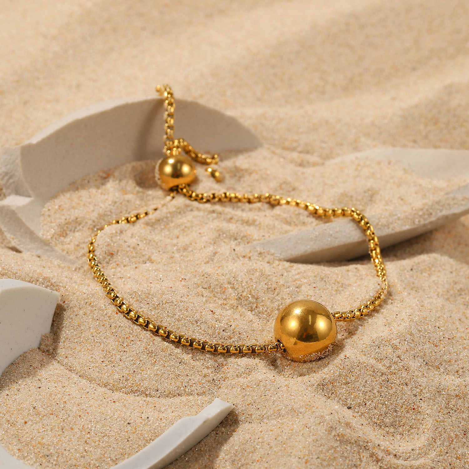 New Style 18K Gold plated round Ball Pendant Stainless Steel Bracelet