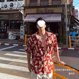 厂家直销夏威夷冰丝沙滩花衬衫短袖男夏季泰国海边度假男装东南亚