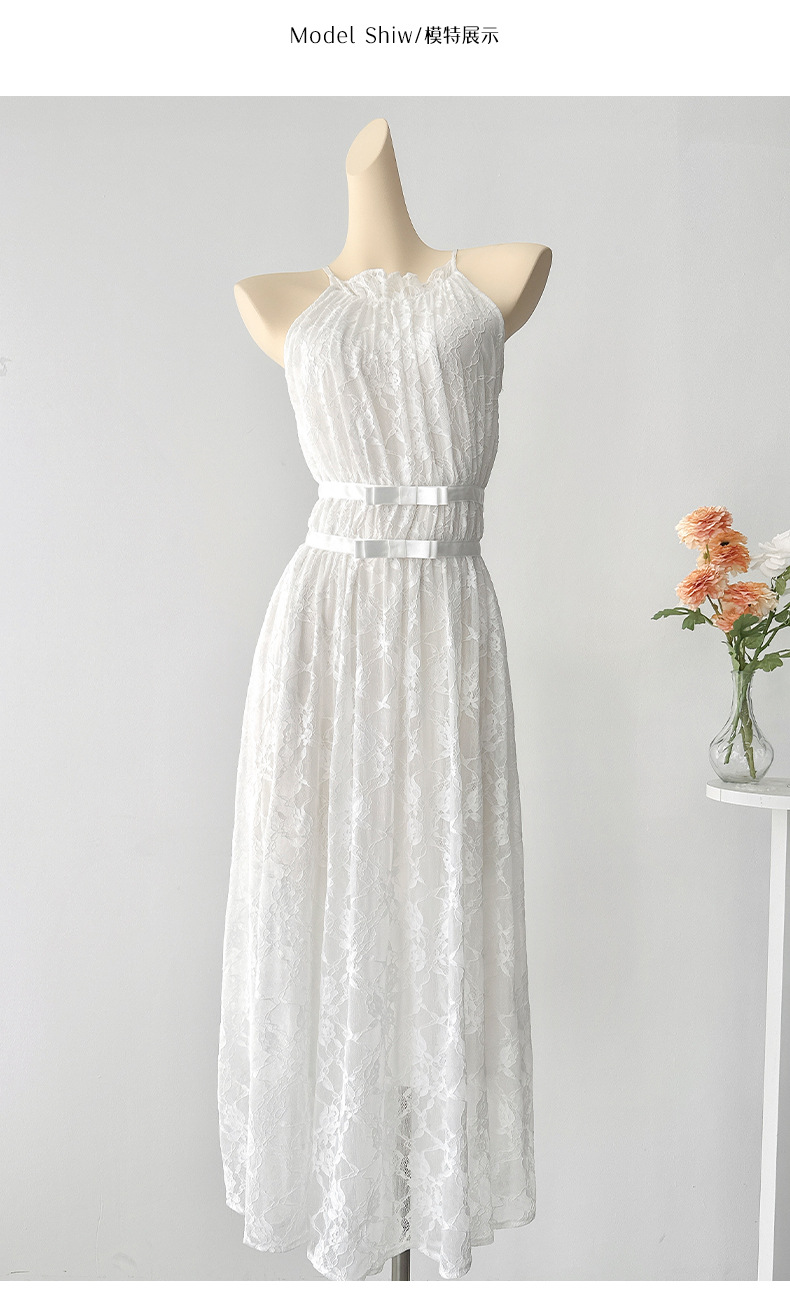 GraceChic 2025 Tea Break Kleid im französischen Stil mit weißen Trägern – elegantes, langes Sommerkleid für Damen, perfekt für Strandurlaub und Sommer._voghion.com