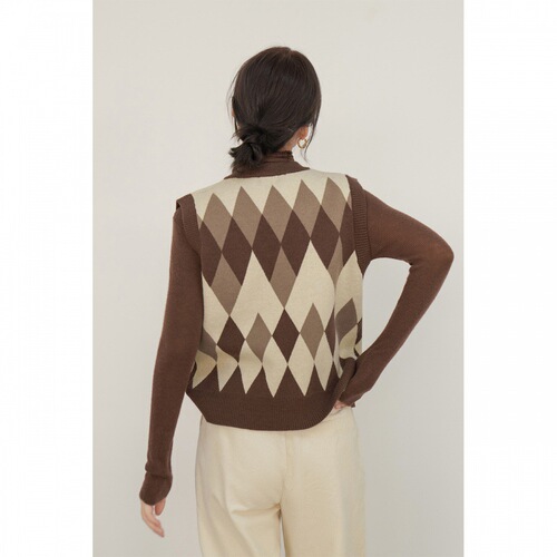 Women's Winter Grit Knit Vest, Design-Savvy, Small Batch, Coffee Brown Top, Retro V-Neck Cardigan