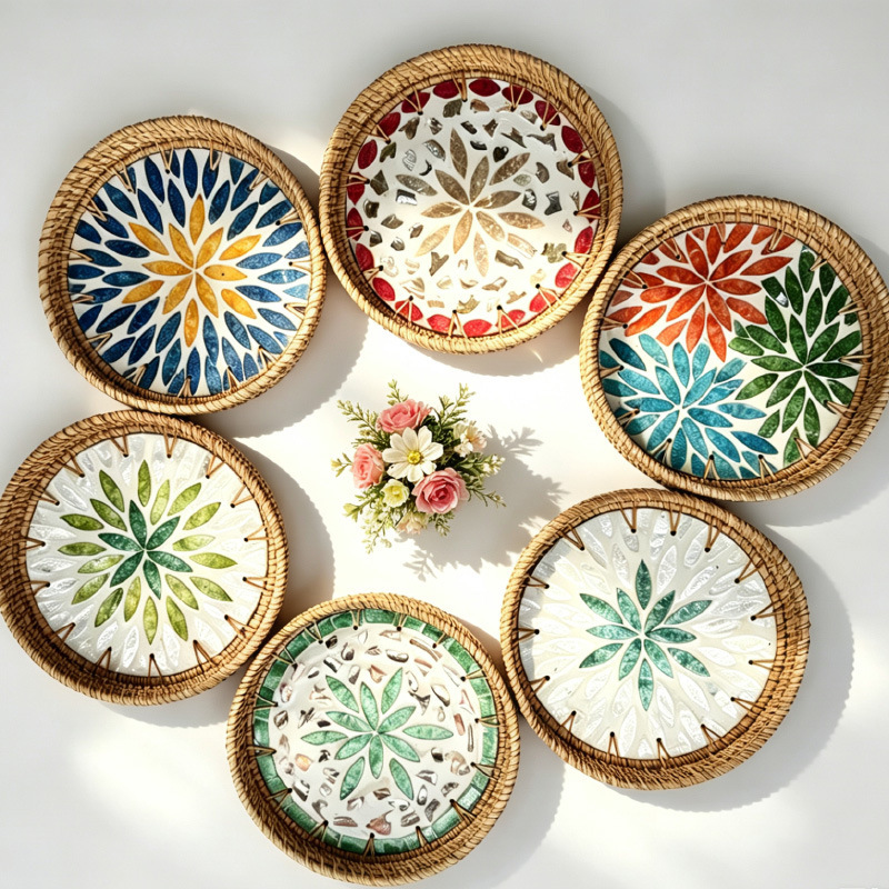 Handmade Rattan Shell Tray, Tea Set Tray, Home Living Room Fruit Snack Storage Basket, Hotel and Homestay Decorative Ornaments Handmade Rattan Shell Tray, Tea Set Tray, Home Living Room Fruit Snack Storage Basket, Hotel and Homestay Decorative Ornaments