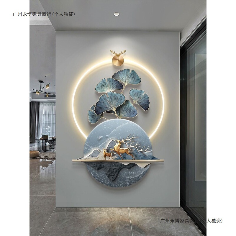 Ginkgo Leaf Entrance Decorative Painting with Good Meaning, Elk Entrance Door Mural, Corridor Aisle Hanging Painting, High-End Stereo Wall Decoration