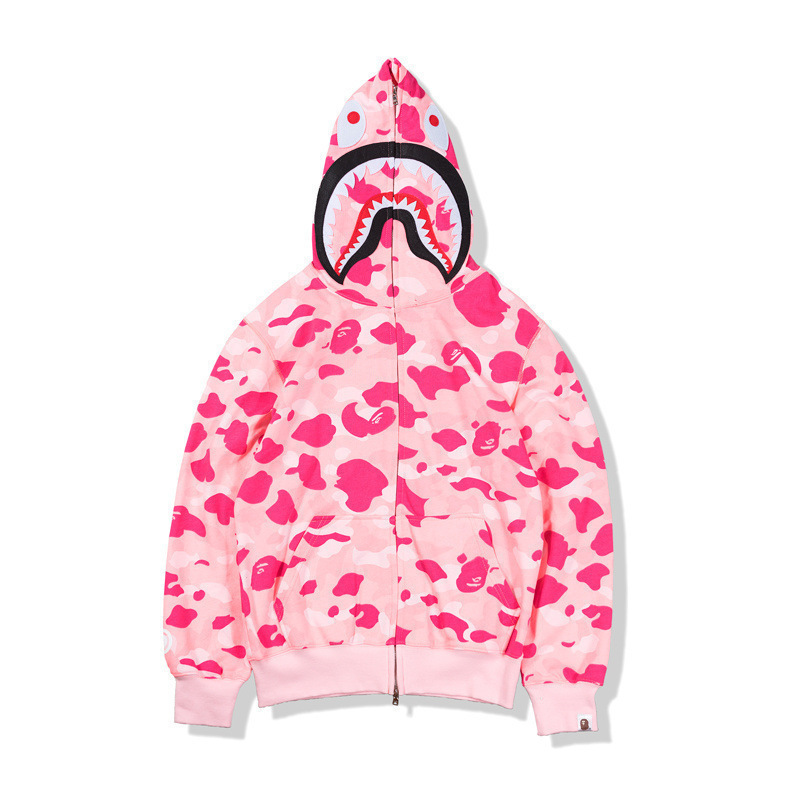 2025 [健康布] 3D デジタル印刷 Bape ブランド シャークヘッド スウェットシャツ メンズ カップル ジッパー カーディガン ベルト付き|undefined