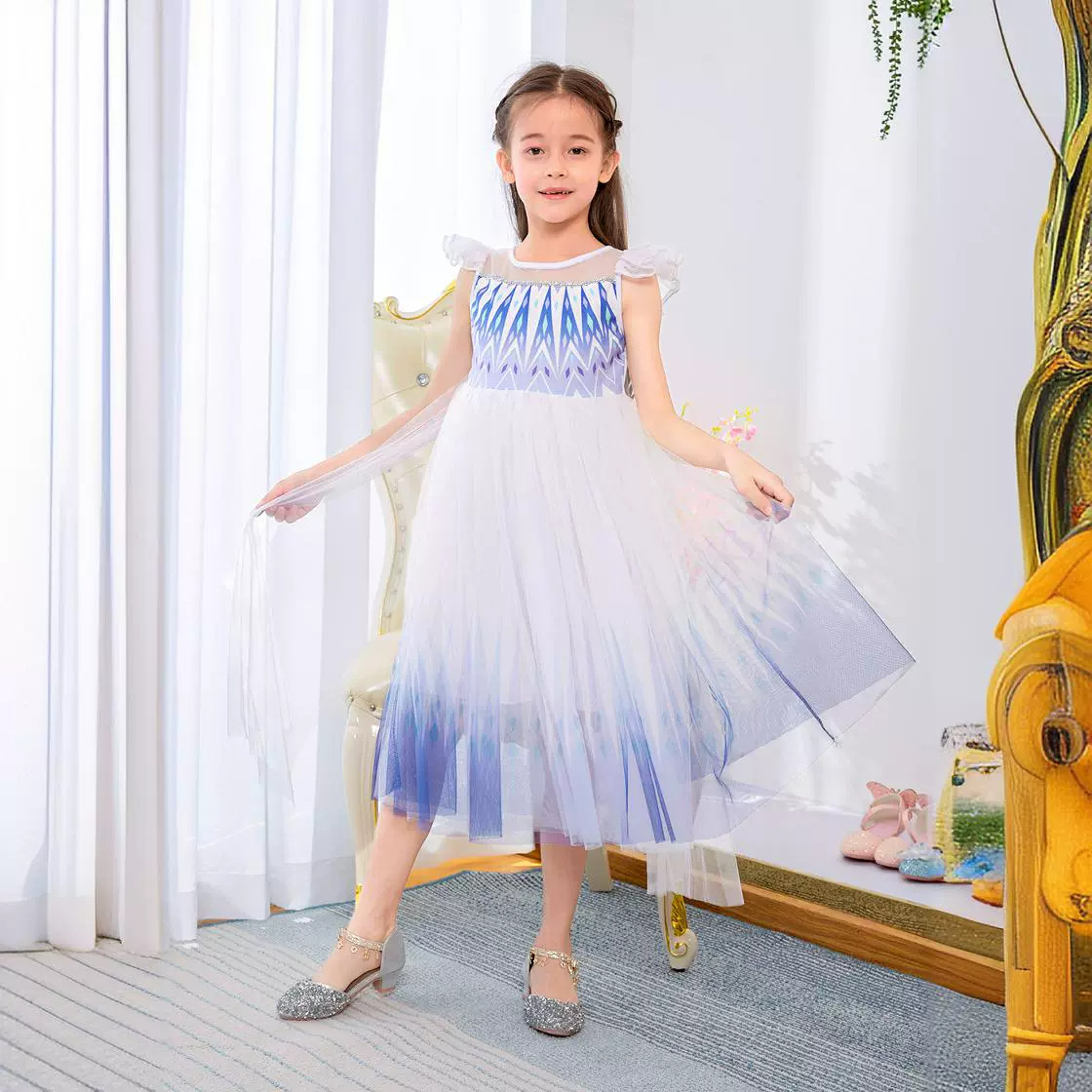 Frozen Children's Dress Flying Sleeve Lace Gradient Ruffled Puffy Princess Dress cosplay Costume