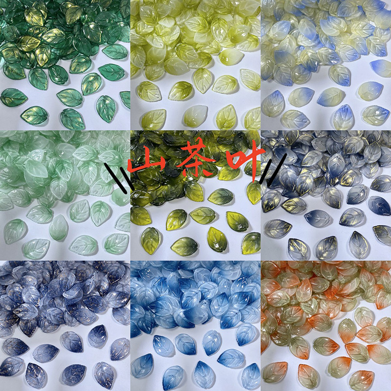 Factory wholesale glaze mountain tea 18X26mm tree leaves diy handmade headdress antique hairpin material