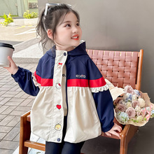 女童蝴蝶结拼色外套2025年秋季新款韩国洋气夹克网红童装一件代发