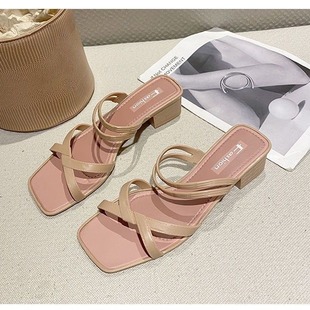 Summer Square Toe Versatile Student Korean Style Wedge Heel Outer Beach Shoes Fashionable Sandals for Women Breathable