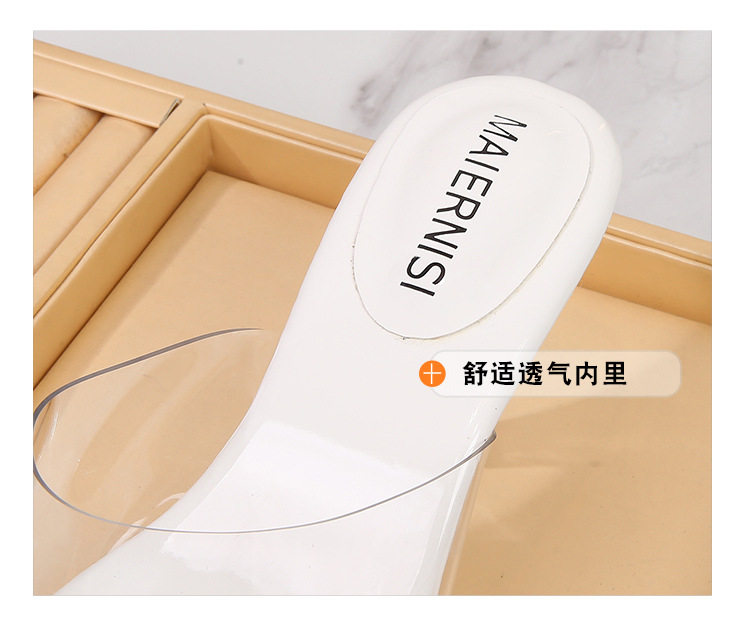 Dép sandal nữ quai ngang đính pha lê gót vuông 3–6 cm — Màu bạc, Màu hồng, Màu trắng, Màu đen chi tiết 10