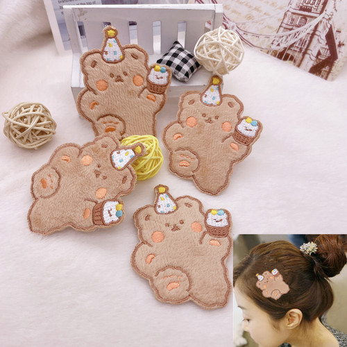 Treasure No. 1 Cute Cartoon Plush Bear Bangs Sticker Children's Hairpin Hair Trim Clip Embroidered Velcro