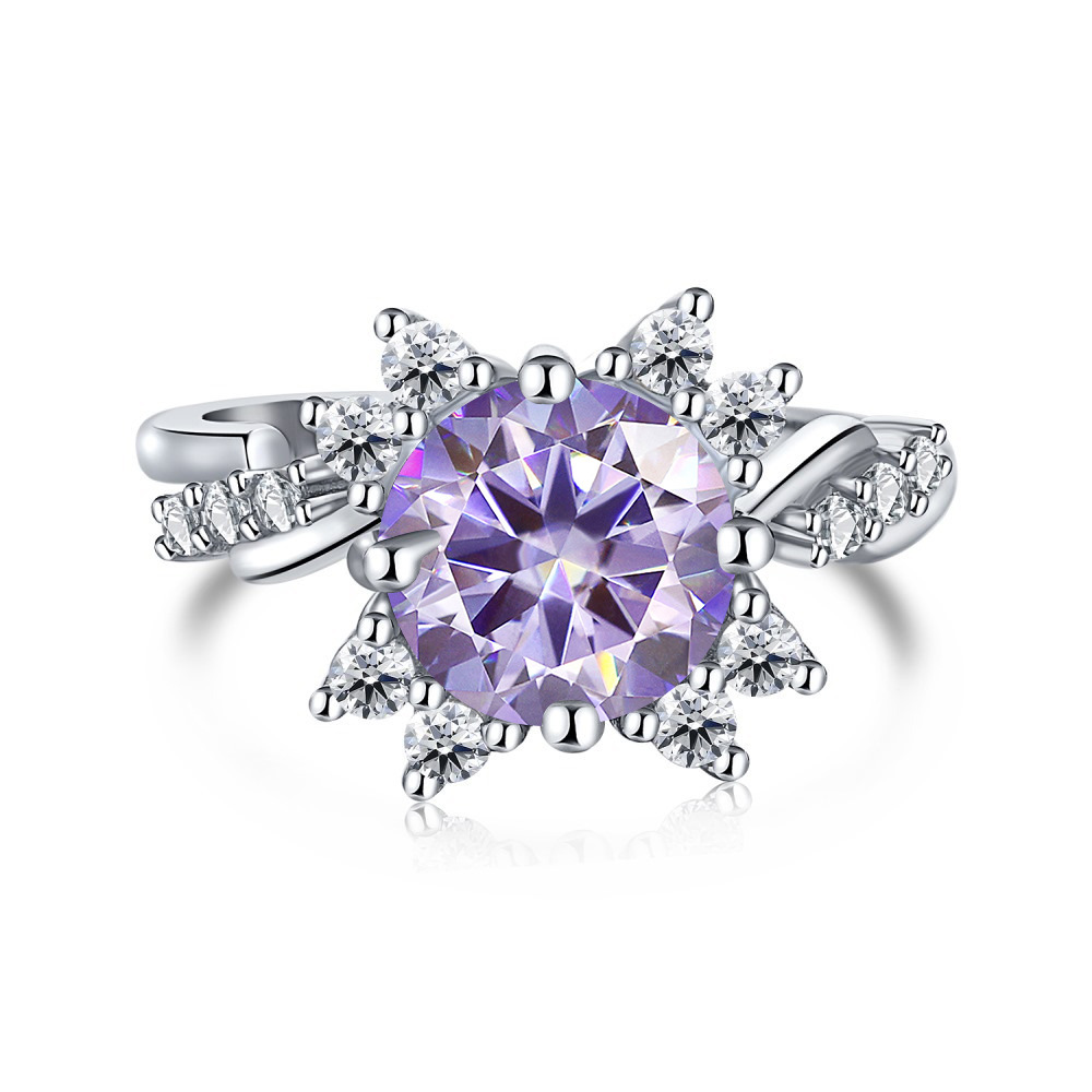 Aliexpress transfronterizo s925 anillo de plata de nieve incrustado 2 quilates anillo de piedra de mosaico de color