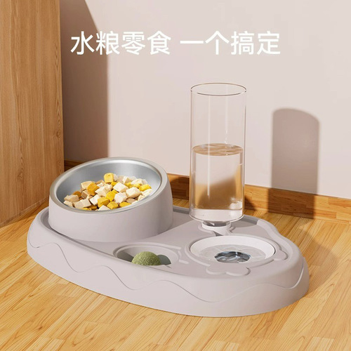 Cat double bowl dog bowl dog food bowl automatic water dispenser inclined mouth rice bowl drinking bowl small dog pet food bowl cat bowl