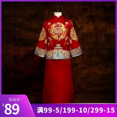 2021新款秀禾服男士结婚敬酒服中式刺绣礼服新郎龙凤褂红色喜服
