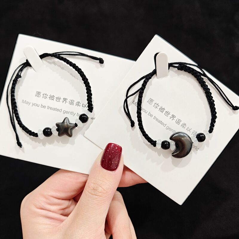 New Exquisite Niche Bracelet Star Moon Weaving Handmade Simple Couple's Best Friend Hand Rope Gift