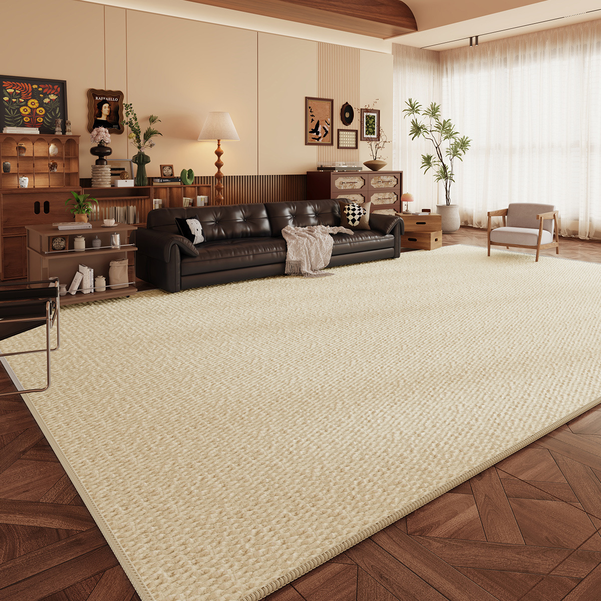 Simple Solid Color Imitation Sisal Carpet for Living Room, Stain-Resistant, Wear-Resistant, Easy to Maintain, Sofa Coffee Table Rug, Full Carpet Coverage, in Stock