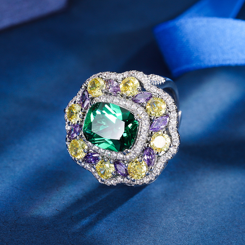 Zhuang Sheng joyas de cobre inferior chapado en oro simulación abuela verde traje retro estilo creativo completo Diamante de lujo con incrustaciones de piedra principal 8*12