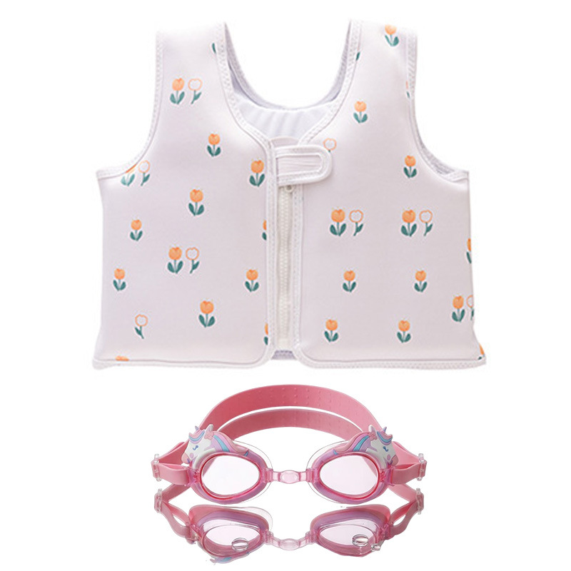 Chaleco flotante infantil de dibujos animados grueso chaleco de natación para niños combinación de gafas de natación pony image 6
