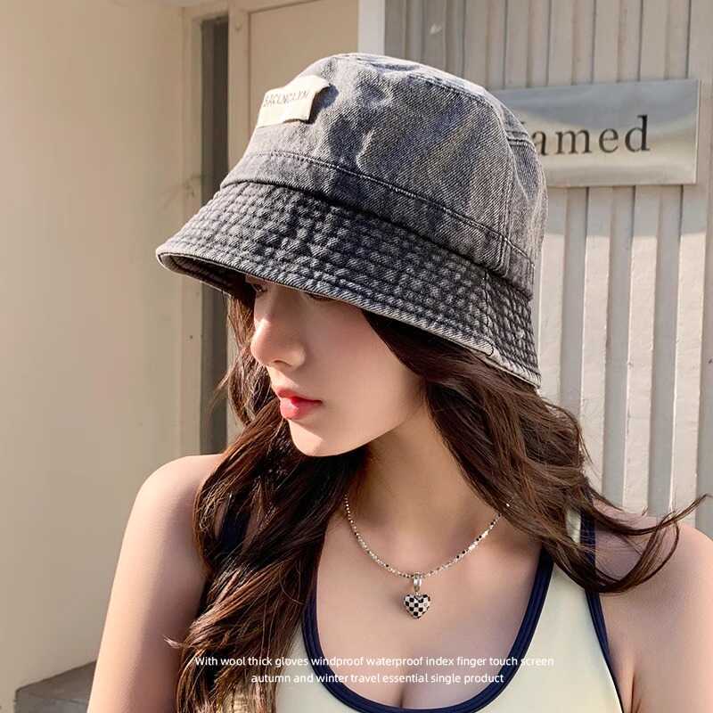 Sombrero coreano sombrero pescador sombrero primavera y otoño sombrero protector solar de la cara simple sombrero antiguo multifacético retró mostrando la cara pequeño sombrero de vaquín lavable