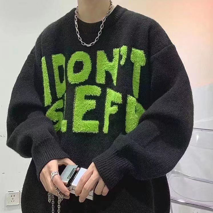 Cross-border winter Hong Kong style loose-fitting student Korean style trendy thick warm knitted sweater men's coat men's clothing