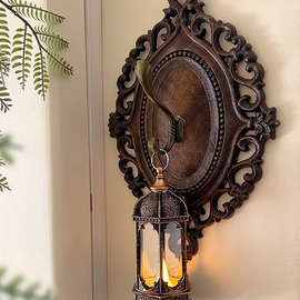 复古感欧式墙饰工艺品装饰墙面木饰挂画圆形法式花木雕墙挂件