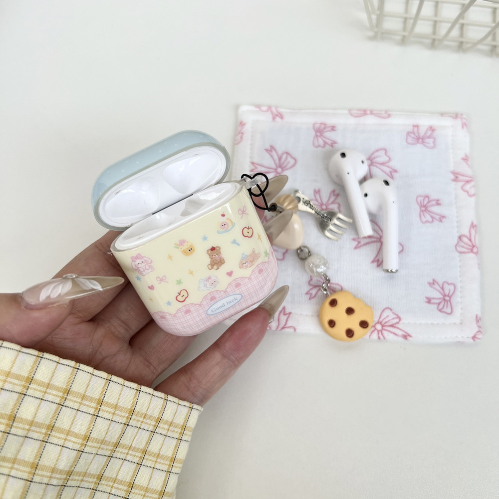 Cute Cartoon Cake Bear para AirpodsPro2 generación colgante airpods1/2 carcasa para auriculares 3 generación 4 mujeres