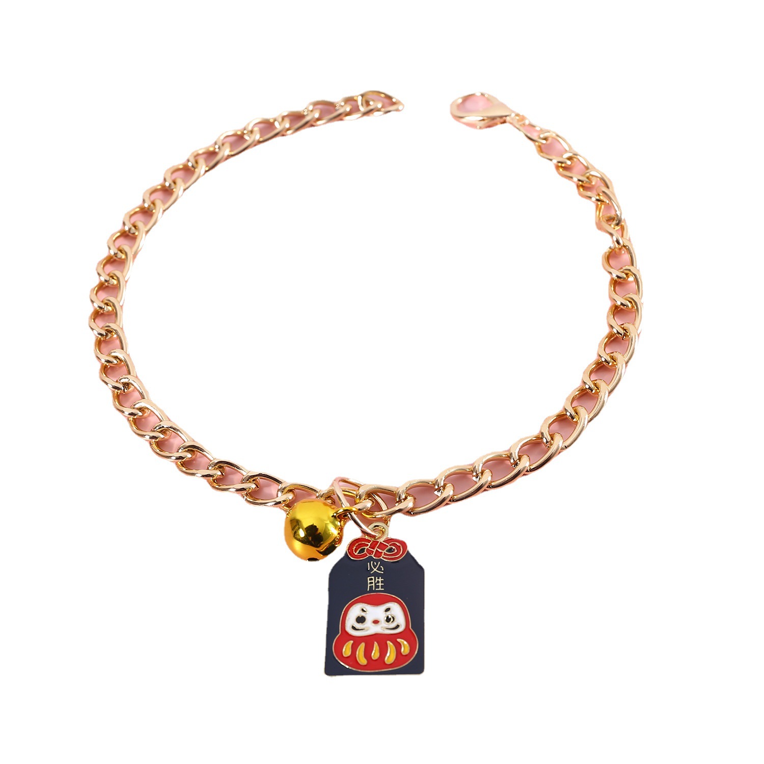 Pet Metal Fu colgante collar de cadena de oro gatos perros Ping An Zhao Kaifeng Cai goteo collar de campana de aceite