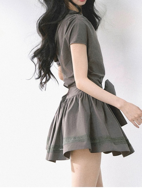 【东京创愈木】 高级感法式露肩连衣裙女夏收腰显瘦蓬蓬裙短裙|undefined