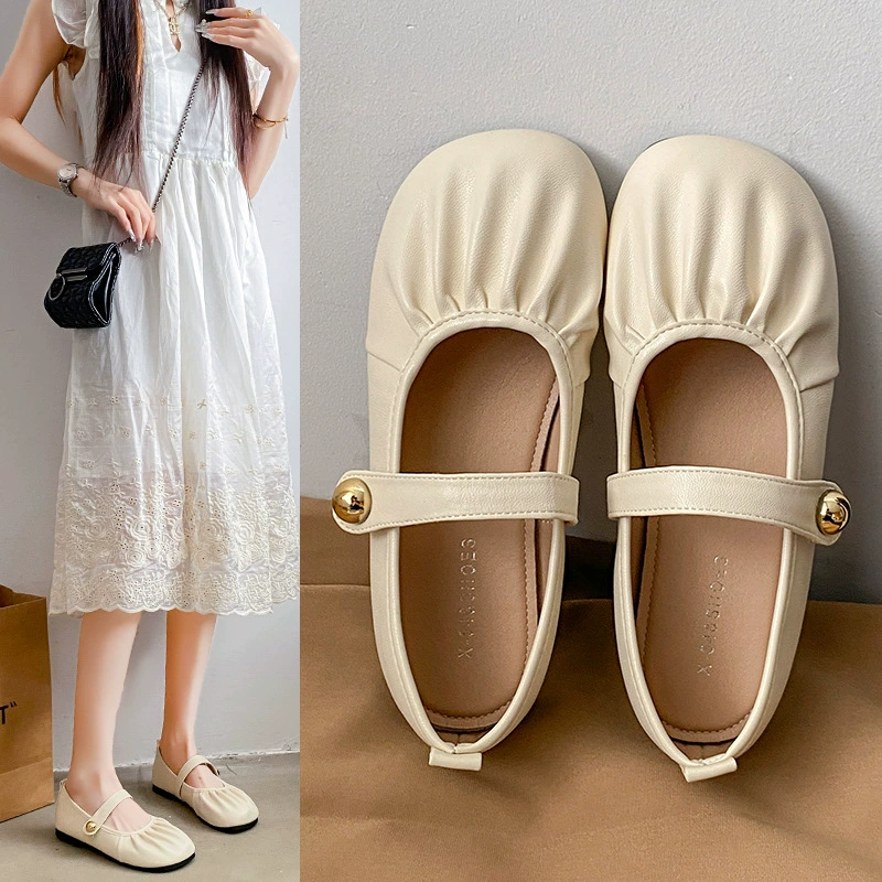 Французские вечерние туфли Мэри Джейн серебристого цвета, летняя новинка 2025 года, элегантные балетки в стиле феи для бабушки.