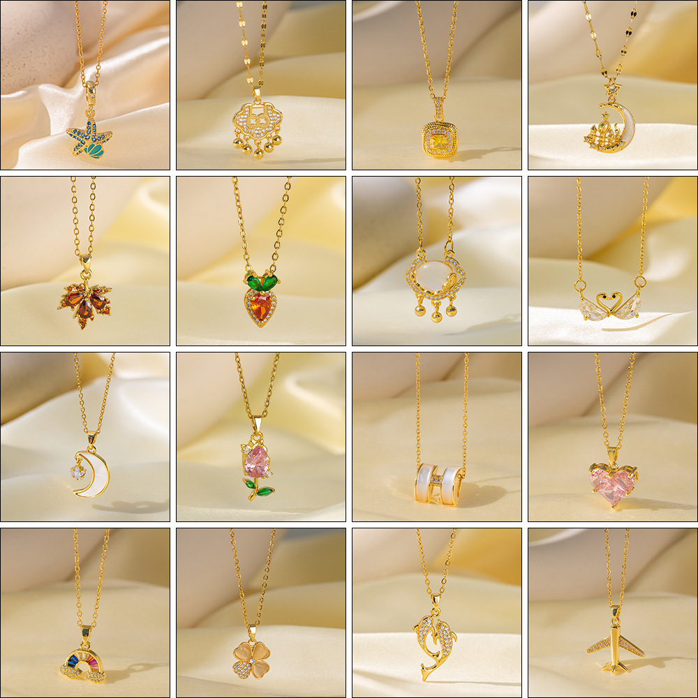 7g Weight PVD Coated Gold Plating Process 18K Real Gold Plated Plating Material Copper Pendant Material Pendant Necklace Classification 304 Stainless Steel Chain Material Titanium Steel Copper Plating Heart Shape Flower Bow Knot Pendant Necklace