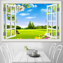 自粘墙纸窗户风景装饰画防水背景墙壁画床头卧室贴纸3d立体画