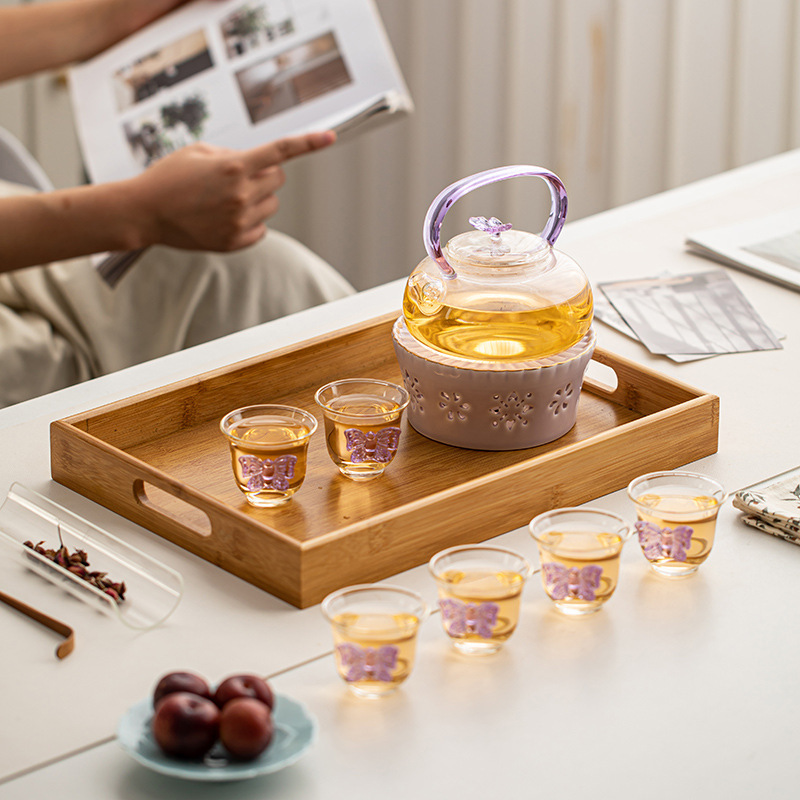 Glass Teapot, Teacup, Candle Heating, Insulated Flower Teapot Set, Glass Fruit Tea Set, Beauty Salon Brewing Herbal Tea
