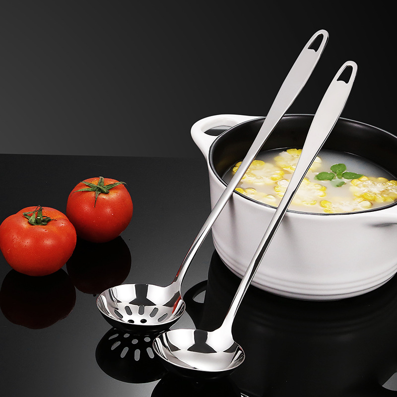 304 stainless steel soup spoon household long-handled hot pot spoon soup spoon colander set kitchen deepening and thickening soup shell