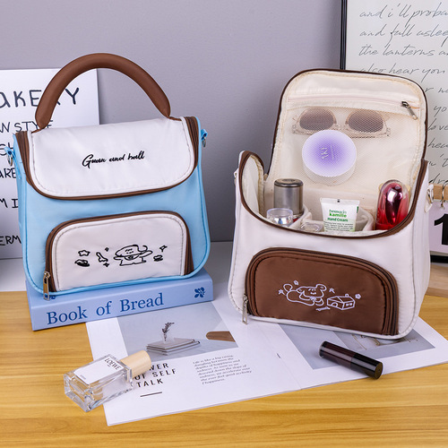 Ins Simple Large Capacity Handbag Storage Bag Student High-Quality Aesthetic Stationery Pen Case PU Portable Travel Wash Bag Storage Bag