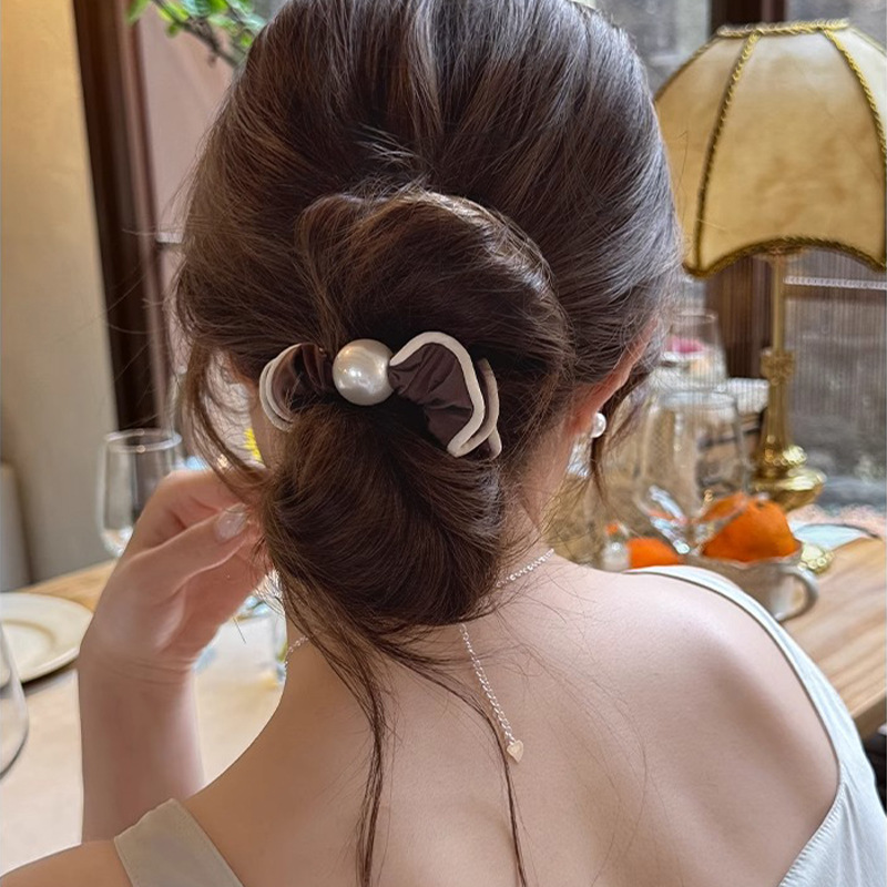 フレンチプリーツパールヘアゴム女性用新しいスタイルヘアボールヘアロープ耐久性と無害なヘアアクセサリー|undefined