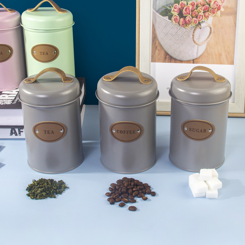 Inventario de la cocina doméstica de almacenamiento de té de metal retro viento sellado de latas portátiles de almacenamiento de té de azúcar caja de granos de café