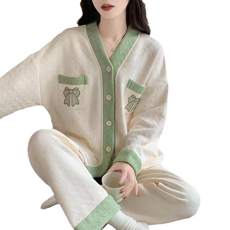[맞춤화 · 지원세대 지원] 하이 퀄리티 면샌드위치 자카드 실물매장 해외무역 교차 여성 세트