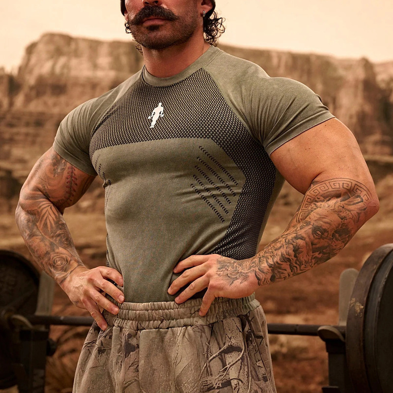 Youngla New Fitness Tops, Coach Sports T-Shirts, Tight-Fitting Clothing, Men's High-Elastic Training Clothes, Short-Sleeved Fitness Clothes