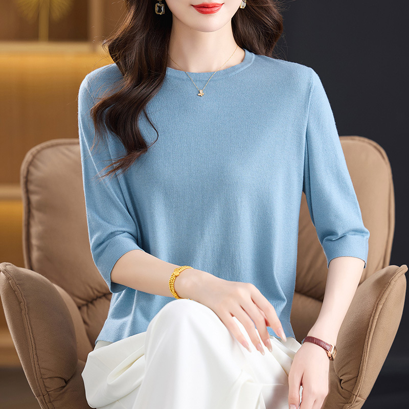 七分袖针织衫上衣女2025早秋新款时尚妈妈宽松显瘦休闲百搭薄毛衣