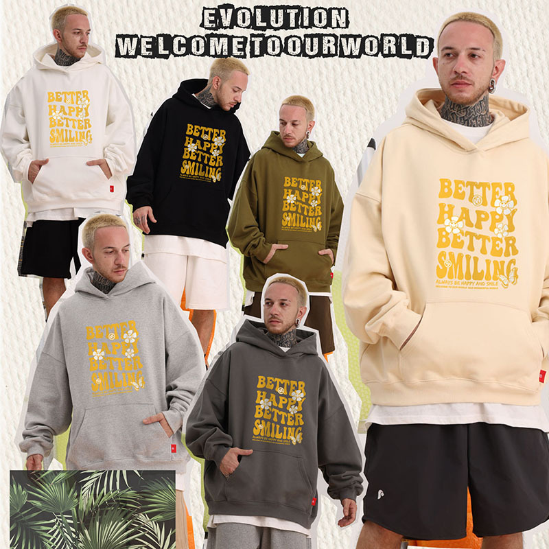 Herrenbekleidung Kapuzenpullover schwerer Daisy-Pullover Gewicht 400G leichter Samt plus Samt Paar Stil locker B2036K_voghion.com